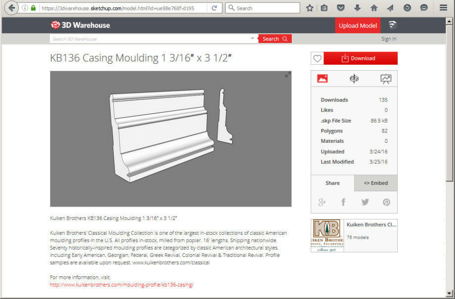 Kuiken Brothers Classical Moulding Profiles available for SketchUp 3D Warehouse